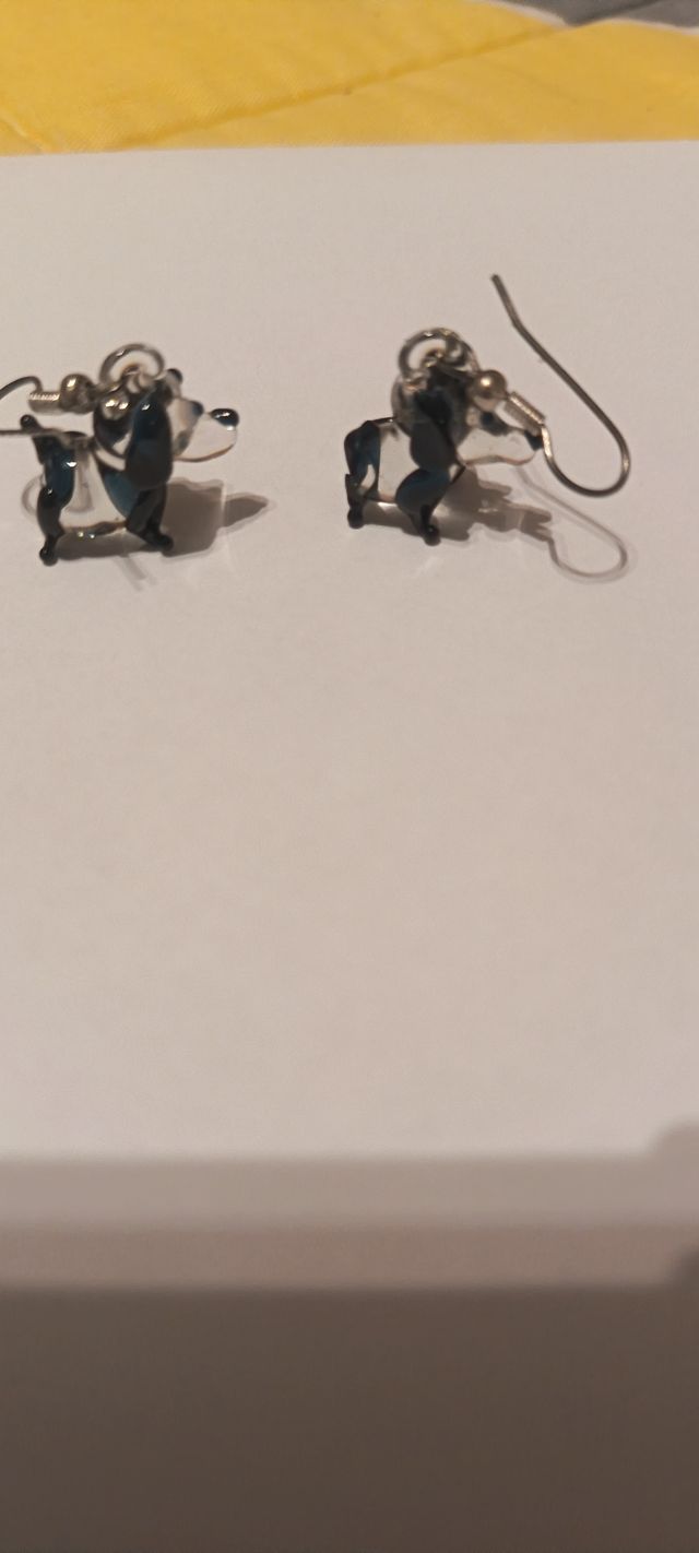 Pendientes Perro Cristal Negro y Plateado