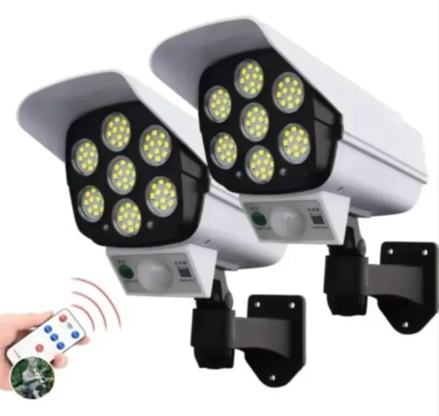 2 Focos Solares LED Simulador Câmera Vigilância