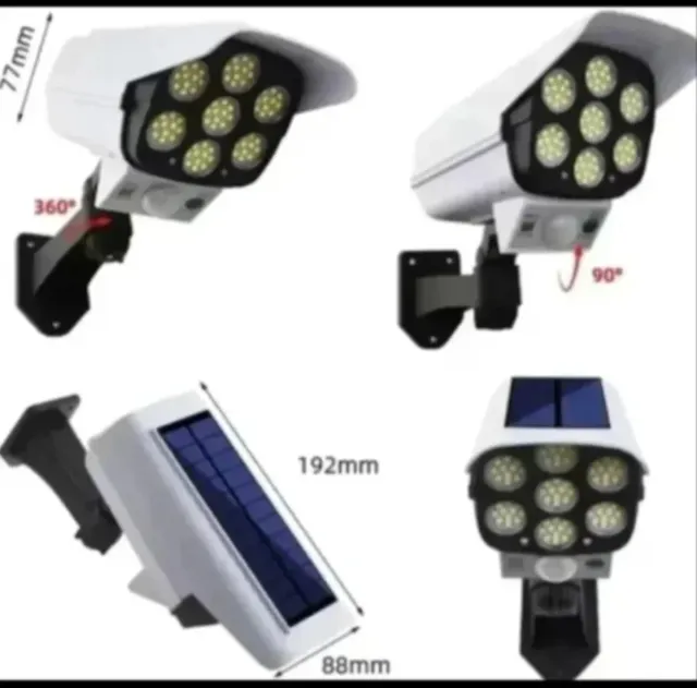 2 Focos Solares LED Simulador Câmera Vigilância