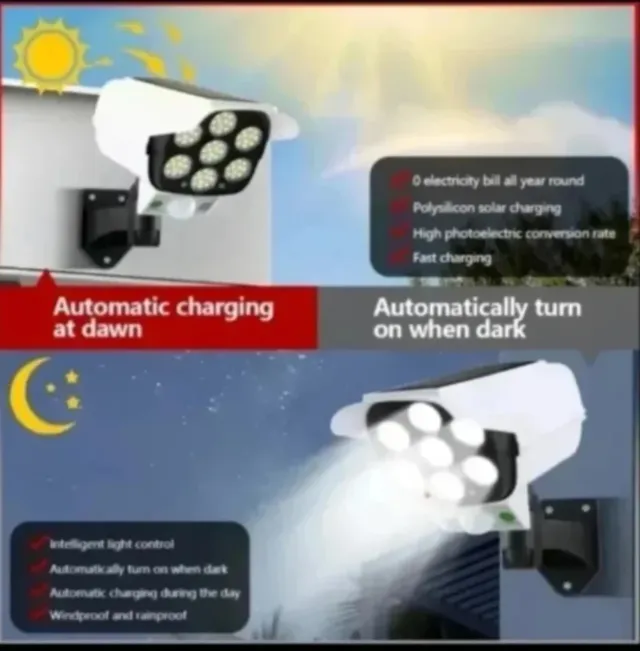 2 Focos Solares LED Simulador Câmera Vigilância