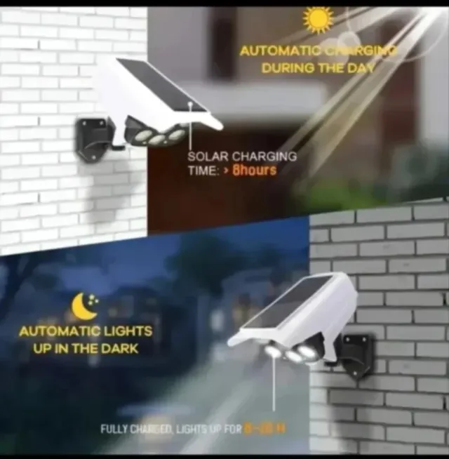 2 Focos Solares LED Simulador Câmera Vigilância