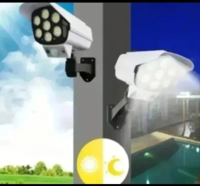 2 Focos Solares LED Simulador Câmera Vigilância