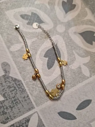Pulsera abalorios acero dorado y plateado