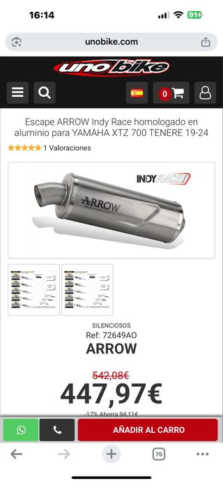 Escape Arrow Indy Race Homologad Yamaha Ténéré 700