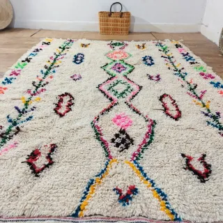 Tappeto beige e multicolore in lana