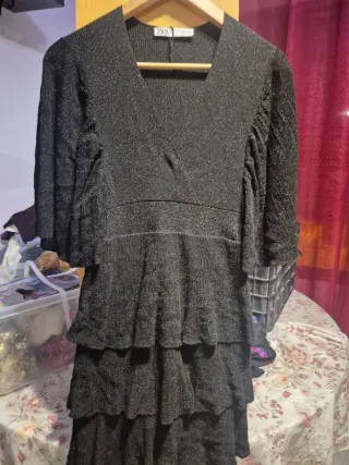 Vestido Zara Negro Brillante Talla M