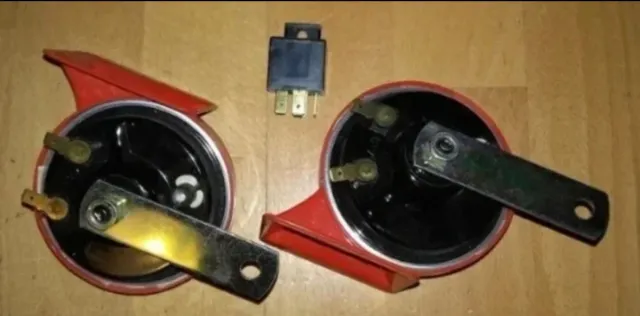 Kit Bocinas Claxon Clásicas Rojas