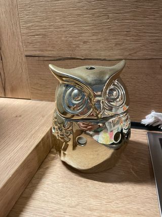 Portacandele gufo oro ceramica