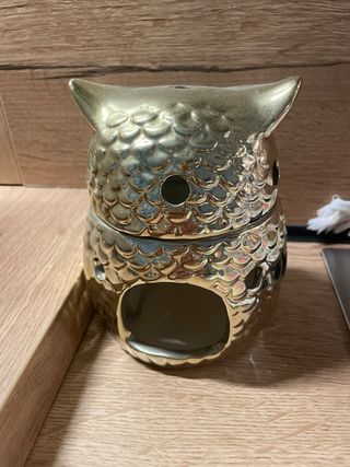 Portacandele gufo oro ceramica