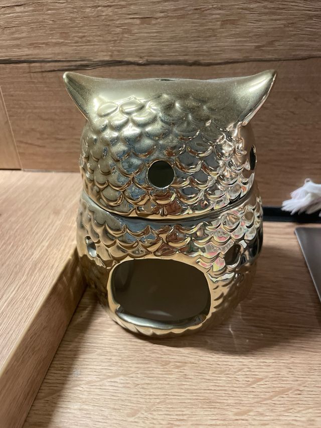 Portacandele gufo oro ceramica