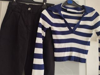 Conjunto Jersey Rayas y Falda Negra