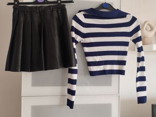 Conjunto Jersey Rayas y Falda Negra