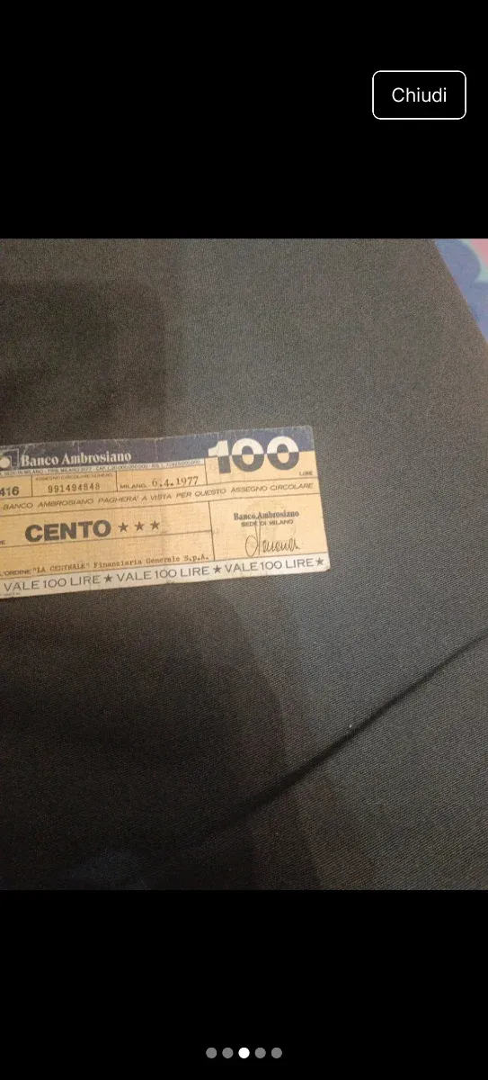 Mini assegno Banco Ambrosiano 1977