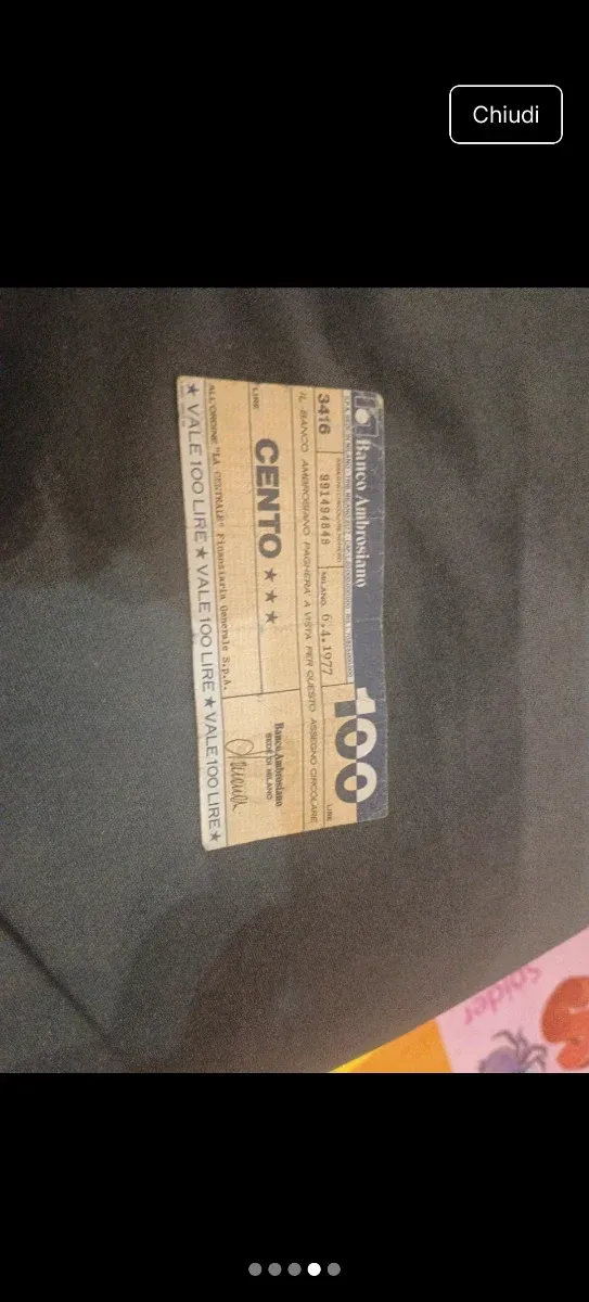 Mini assegno Banco Ambrosiano 1977