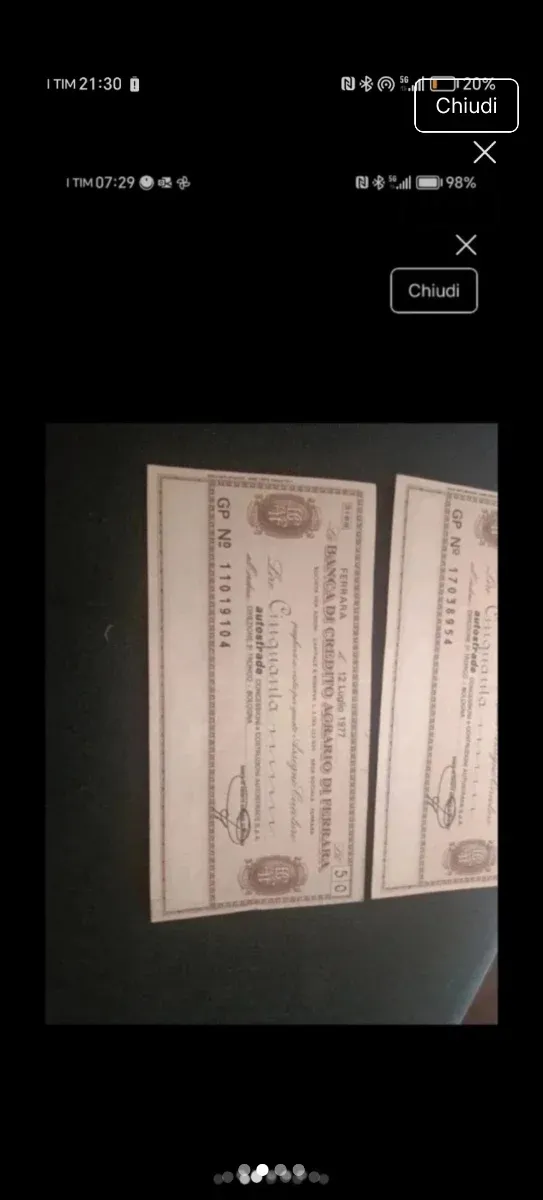 2 Mini Assegni Banca Credito 1977