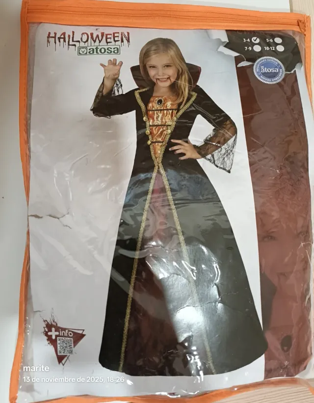Disfraz vampira niña (usado 2 horas) Talla 3-4 añ