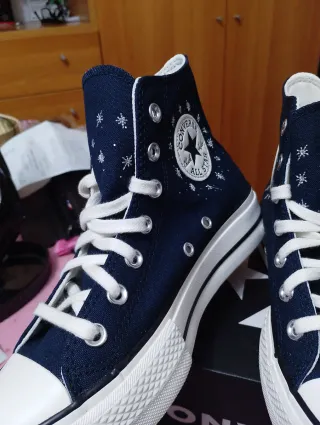 Converse ricamate blu e bianche mis 37