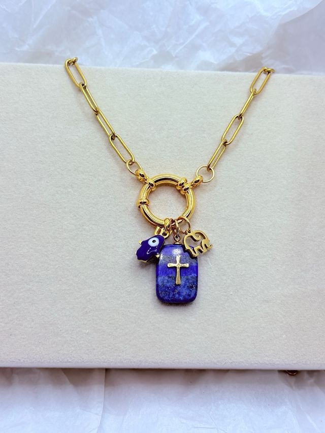 Collar Acero Inoxidable Azul Dorado