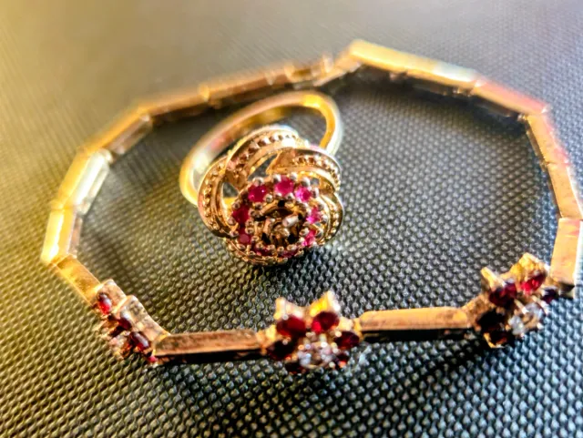 Anillo Vintage Bisutería Flor Rubí