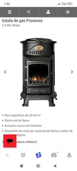 Estufa de gas Provence 3,4 kW Negra