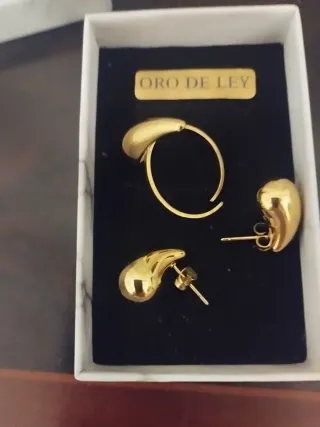 Conjunto Anillo y Pendientes Oro Laminado perla