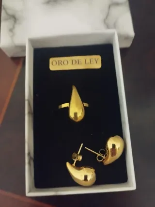 Conjunto Anillo y Pendientes Oro Laminado perla