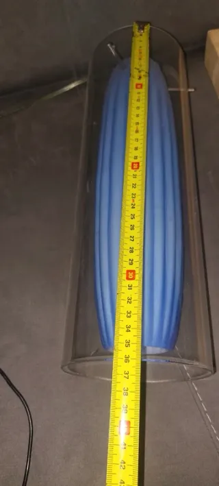 Lampadario cilindro vetro e plastica blu