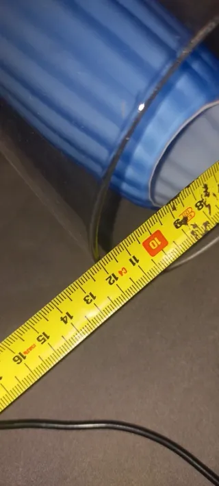 Lampadario cilindro vetro e plastica blu