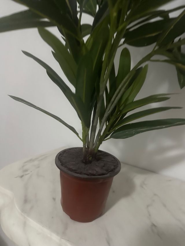 Planta artificial decorativa con maceta gris