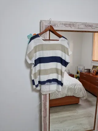 Camiseta Lino Rayas Talla M Oversize