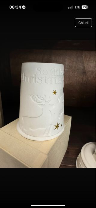 Portacandele in porcellana bianco e oro