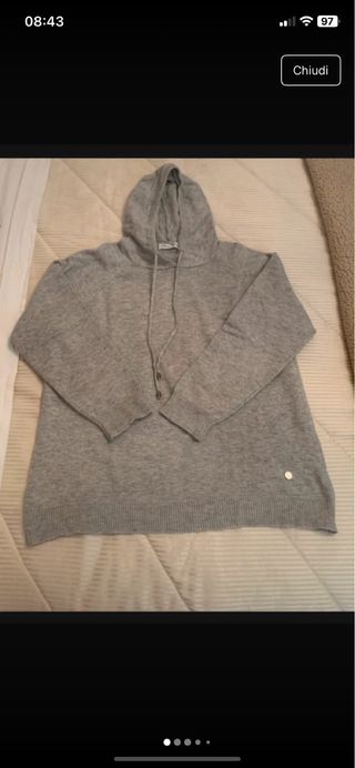 Pullover lana grigio con cappuccio