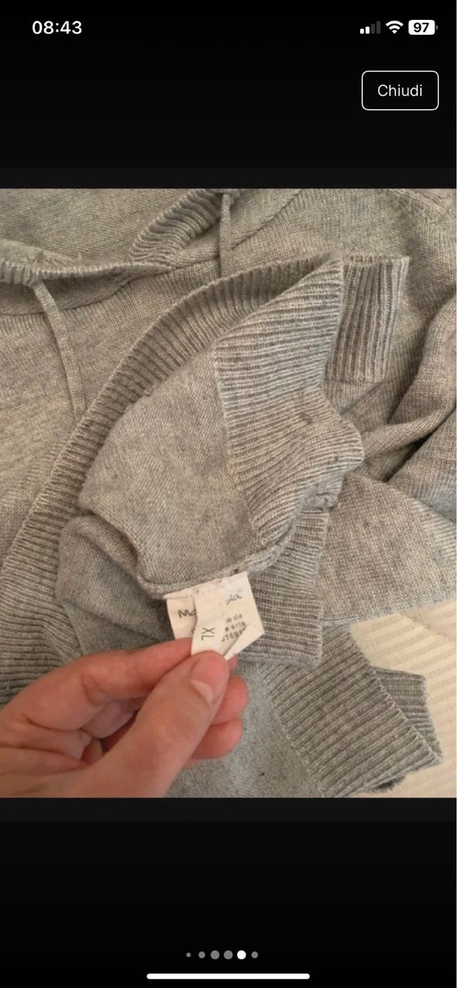 Pullover lana grigio con cappuccio