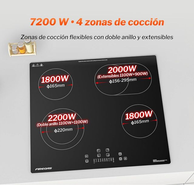 NUEVA FIREGAS Placa Vitrocerámica 4 7200W 60cm