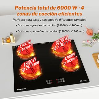 NUEVA FIREGAS Placa Vitrocerámica 4 Fuegos 6000W