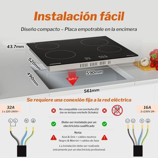 NUEVA FIREGAS Placa Vitrocerámica 4 Fuegos 6000W