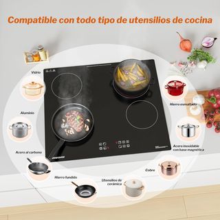 NUEVA FIREGAS Placa Vitrocerámica 4 Fuegos 6000W