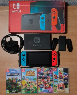 Pack Nintendo Switch con caja + 4 Videojuegos