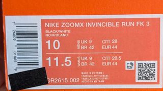 Nike Invincible Run 3 - Taglia 44 EUR / 10 US