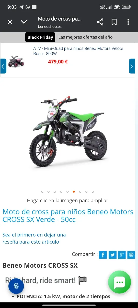 Mini Cross 50cc Verde Beneo Motors