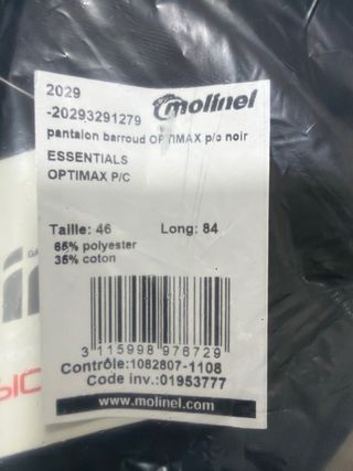 Pantalón de trabajo Molinel Talla 46 Negro