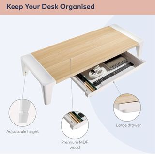 Soporte Monitor Madera y Blanco. Como nuevo.