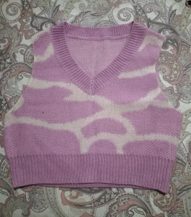 Chaleco de punto rosa y blanco talla S