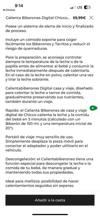 Calienta biberones Chicco Casa + VIAJE 12v