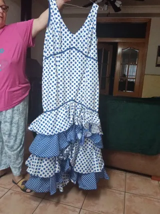 Vestido Flamenco Blanco Lunares Azules