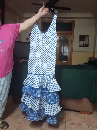 Vestido Flamenco Blanco Lunares Azules