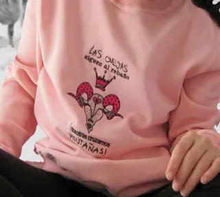 Sudadera rosa bordada artesanal.