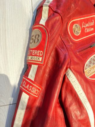 Giubbotto pelle rossa vintage cucito a mano