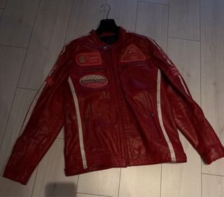 Giubbotto pelle rossa vintage cucito a mano