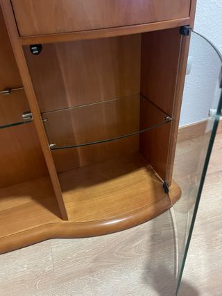 Mueble recibidor madera y cristal
